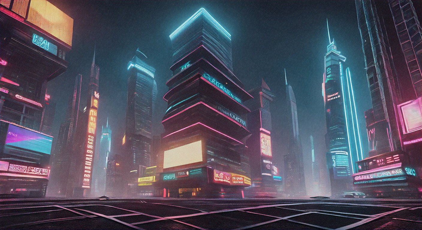 Futuristic cityscape with neon lights